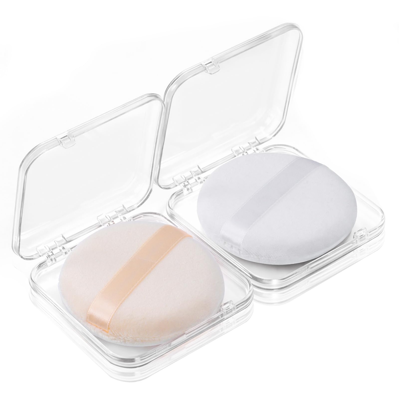 Puder do pudru z etui, 2-częściowy zestaw, puder do ciała, podróżny, gąbka do makijażu, do twarzy, niemowląt, miękka, biała, beżowa