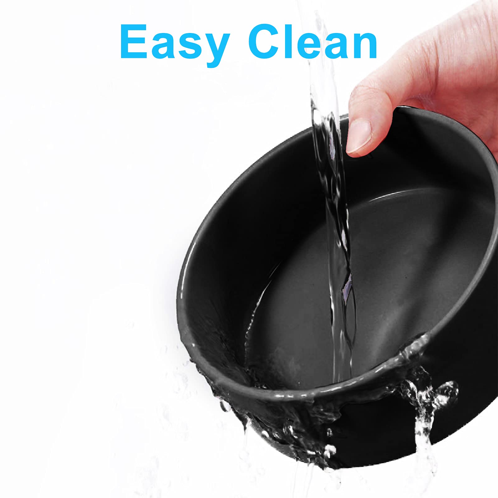 Dog Bowl, Raised Dog Food and Water Bowl, Ceramic Dog Bowl Set with Non-Slip Wood Stand for Medium Sized Dog and Cat, 28.74oz/850ml Black