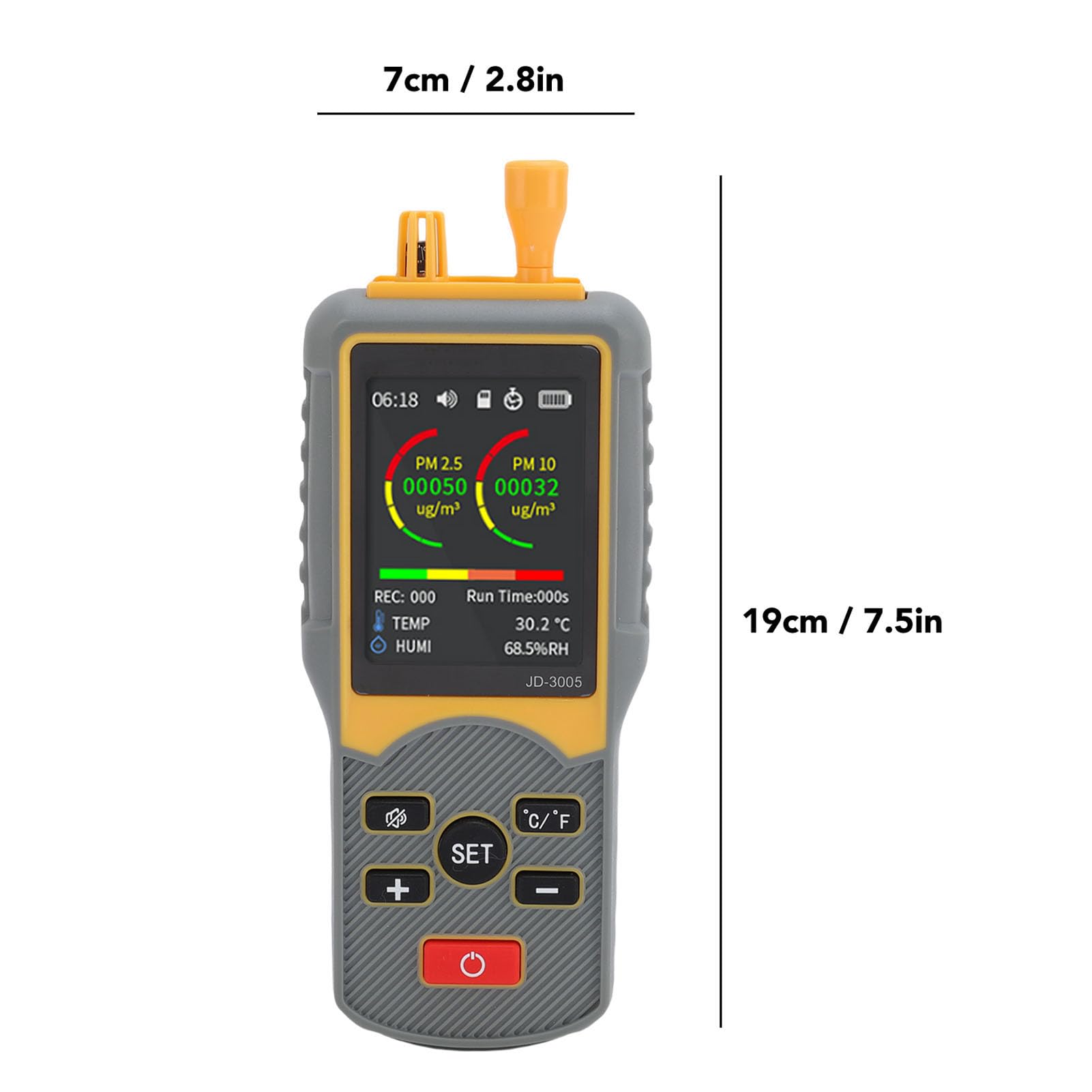 Cocoarm Staubpartikelzähler, Tragbarer ABS-Partikelzähler mit 5-Kanal-Erkennung, 0,3 µm, 2,5 µm, 10, PM2, PM10, Farbbildschirm, Datenspeicherung für Lufttests in der Fabrik, Im Büro, in der Schule