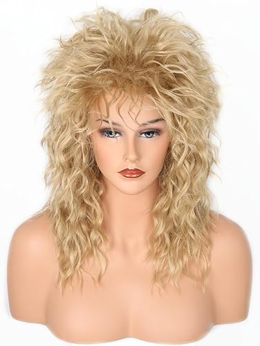 80s Rock Diva Wig Blonde Brown Fluffy Big Roll Mullet