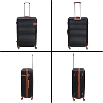 32 Extra Large Suitcase, Expandable Travel Suitcase with 4 Dual Spinner Wheels, Hard Shell ABS Hand Luggage Travel Trolley Case with Lock, Lightweight, Durable, Black-Brown, 140L