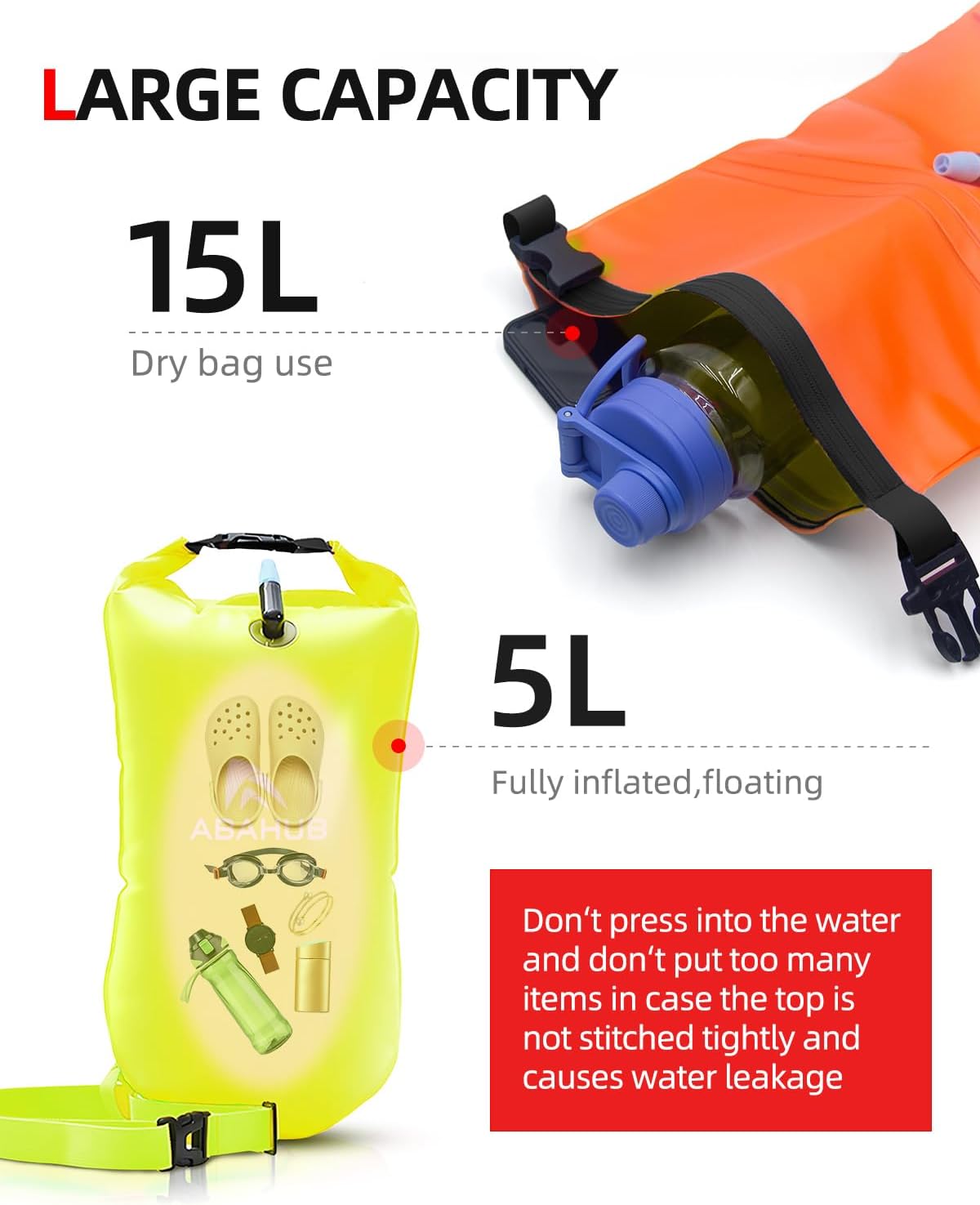 Abahub Swim Bubble Safety Tow Float Achieve Be Bright, Be Seen, Be Safer for Open Water Swimmers and Triathletes During Outdoor Swimming High Visibility Buoy