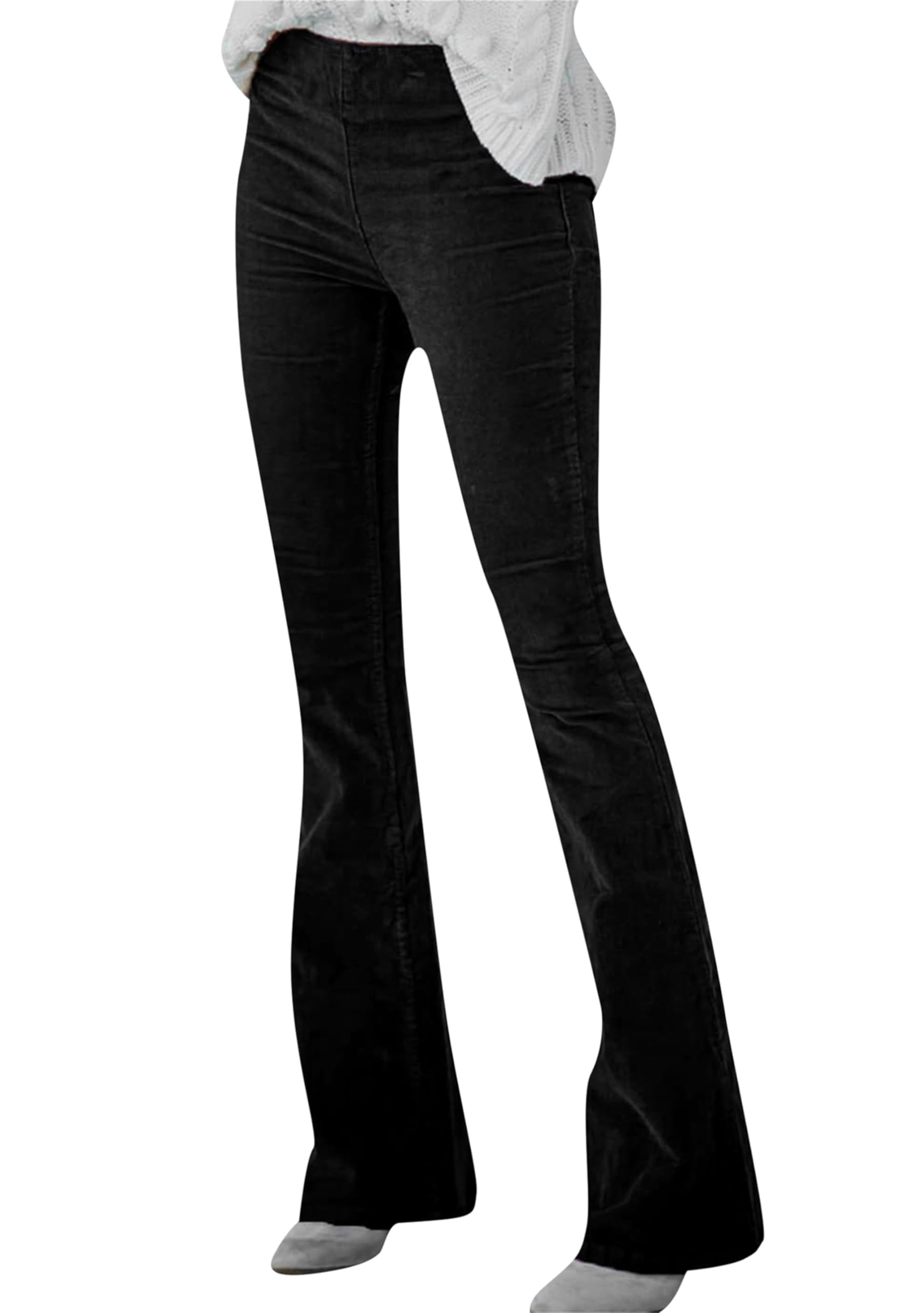 MAYRAIN Womens Vintage Bell Bottom Pants Corduroy Pocket Pant Solid Color Stretch Waist Long Pants