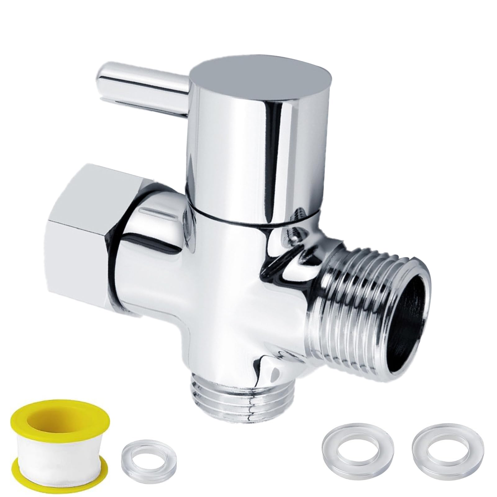Valvola a 3 vie, G3/4 pollici, 3 vie, valvola di commutazione, valvola a tre vie, valvola di commutazione, doccia con interruttore, sistema doccia, ricambio per WC, bagno, cucina (argento)