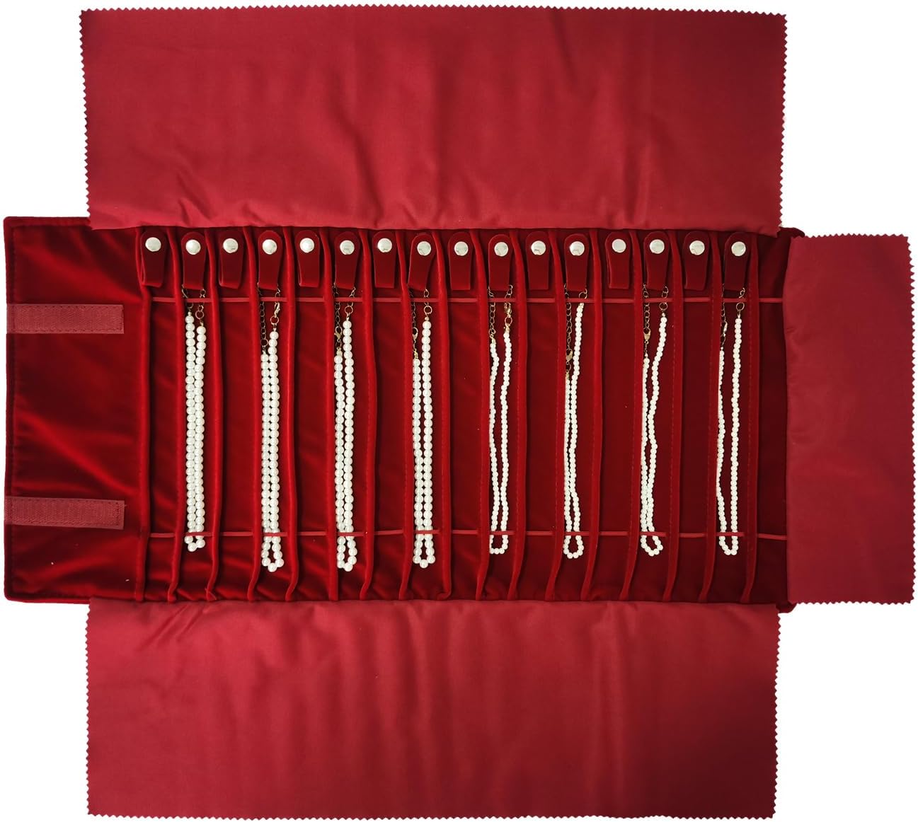 Portable Jewelry Roll Untangled Secure Necklace Travel Storage Bag Displays Holder 16 Chain (Burgundy) - Image 6