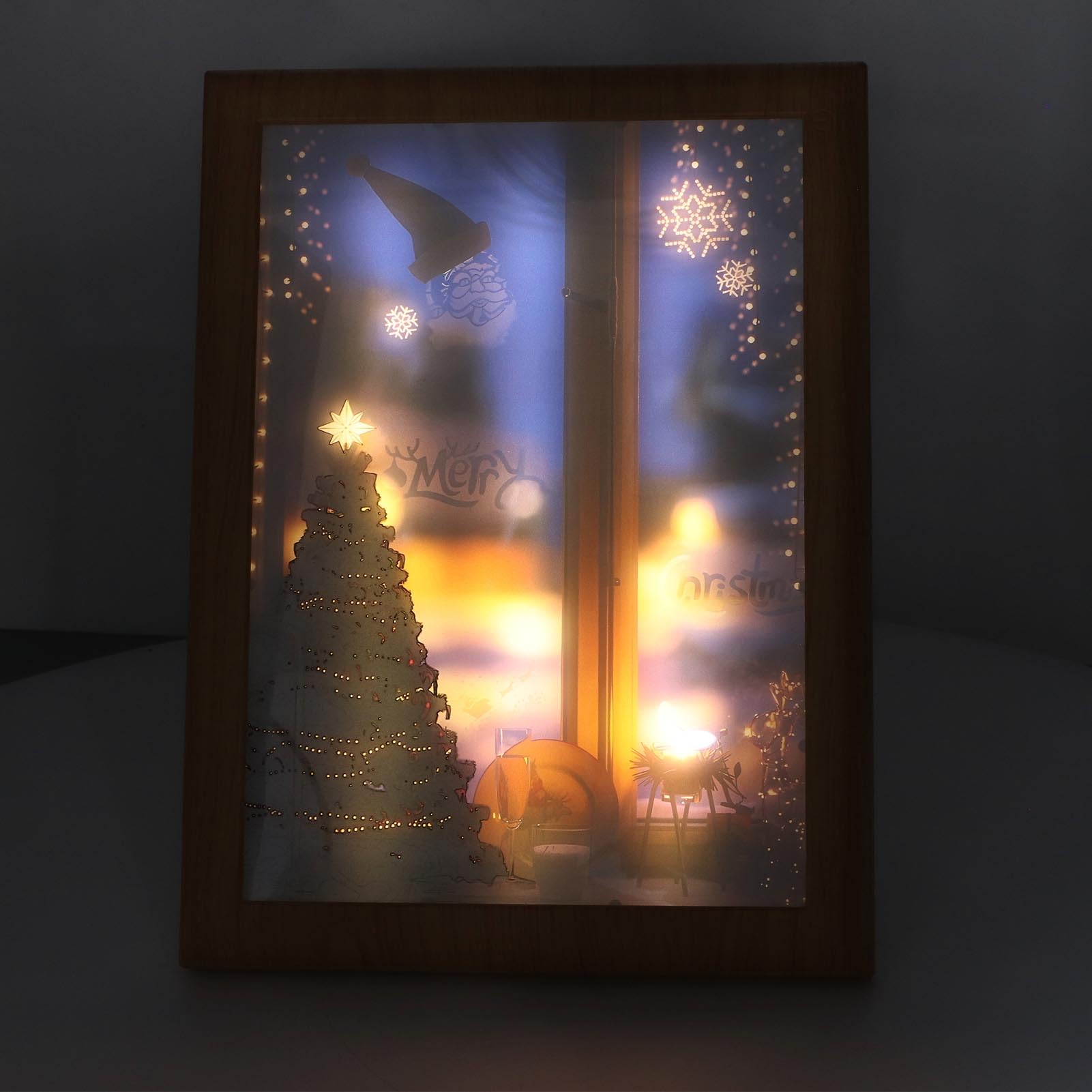 Leuchtendes Gemälde, 3 Farben Leuchtendes Bild aus Holz, LED-beleuchtete Gemälde, Weihnachtliche Beleuchtung, Wandkunst, Nachtlicht-Dekoration Für Zuhause, Schlafzimmer(Weihnachtsbaum)