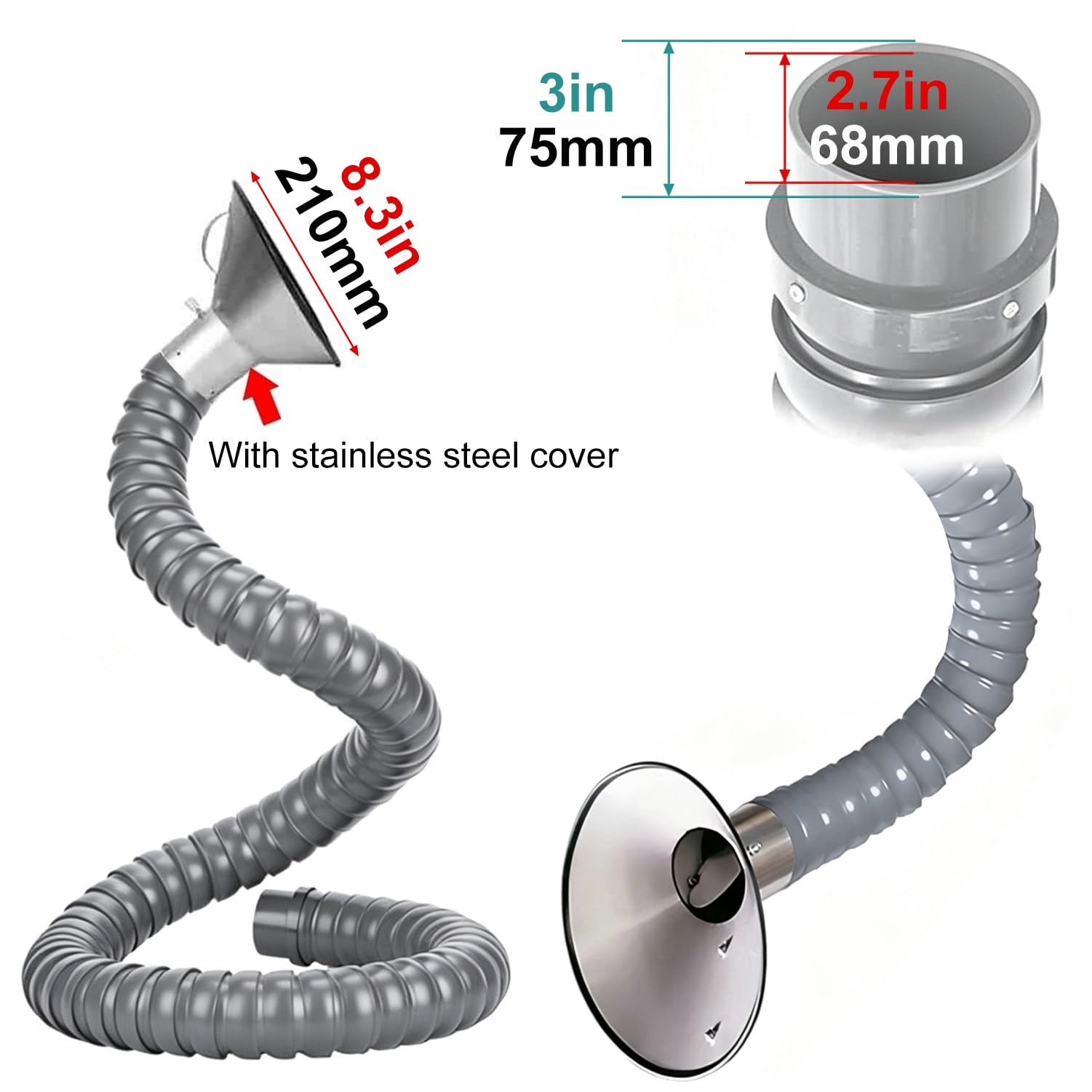 Brazo Articulado Industrial Para Extracción De Humos, Ajustable En 360° Manguera Flexible Para Recogida De Polvo Con Campana, Para Talleres Y Laboratorios(L 1.5m,ID 68mm)