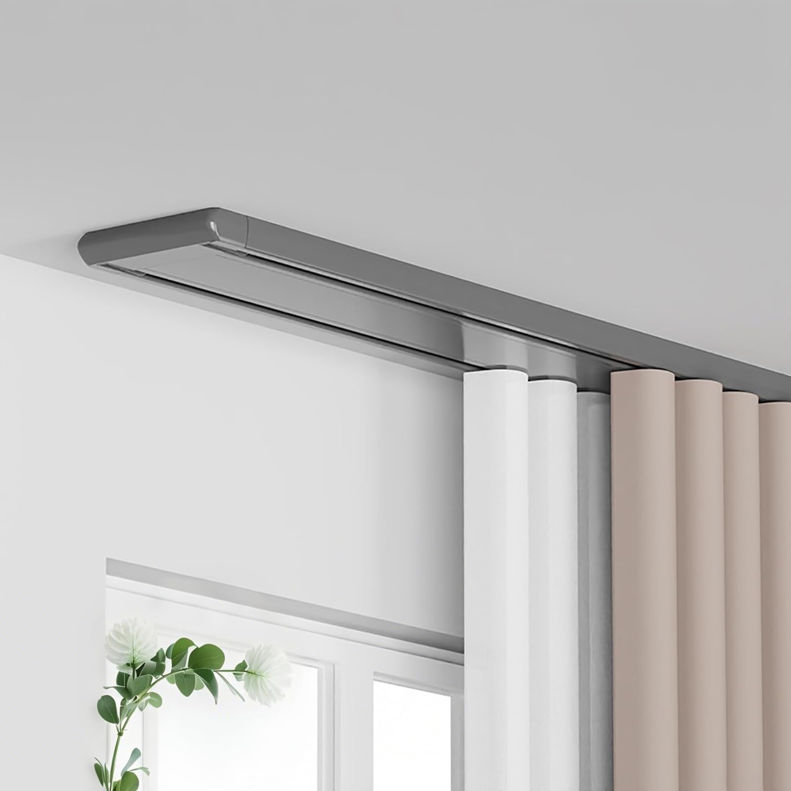 WQPMNYG Heavy Duty Double Curtain Rail Track - Silent Aluminum Window Rod for Living Room Bedroom & Hospital - Adjustable 1-6m (3.0m/9.8ft Grey)