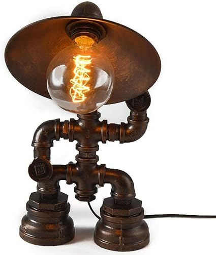 TGHSOJH Lámpara de mesa de robot de hierro creativo Retro Robot tubo de agua lámpara de mesa Bar Restaurante Café Steampunk Decoración
