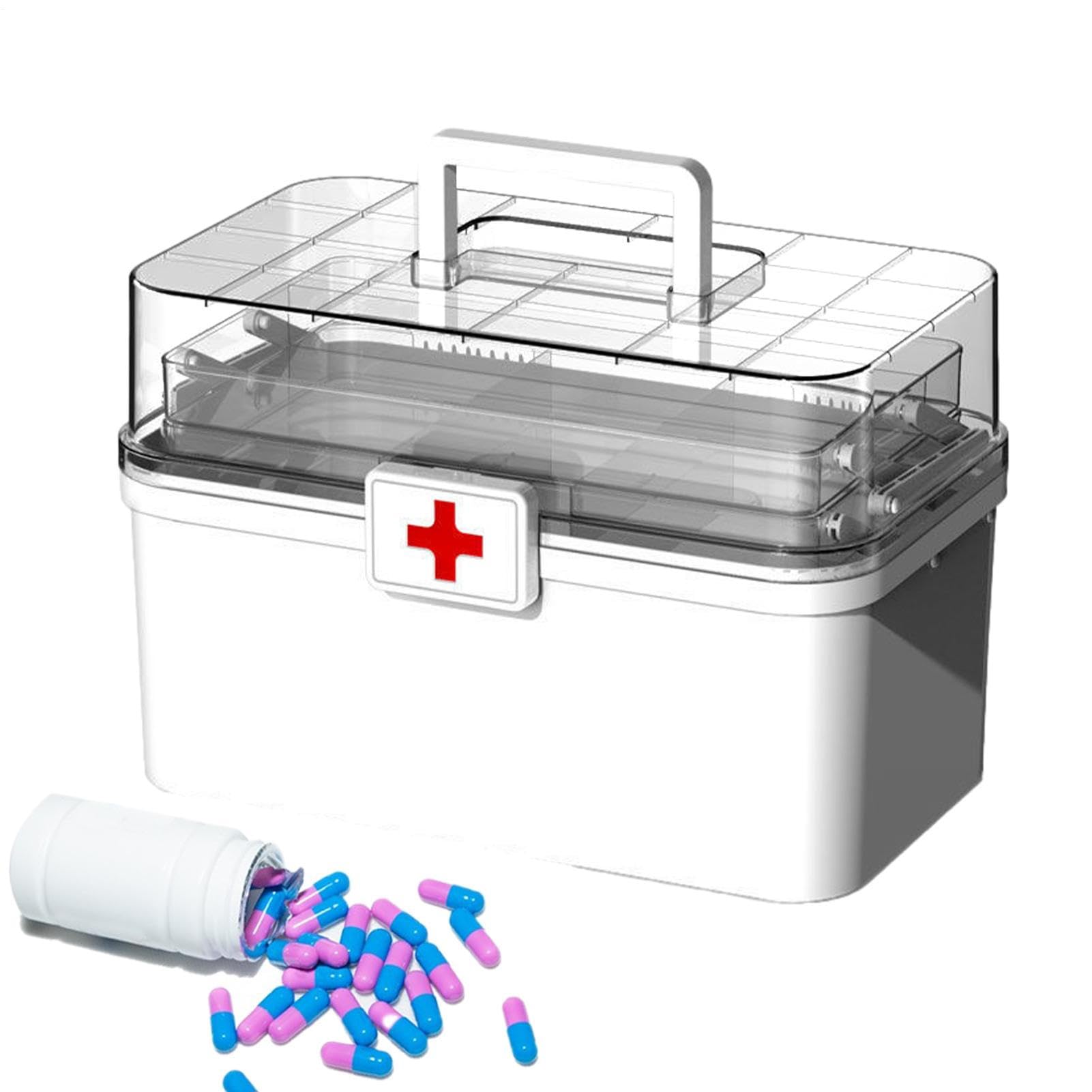 Organizer per medicinali | Armadietto medicinale a 3 strati per la conservazione della famiglia – Valigetta per medicinali con manico e fibbia, organizer per kit medici familiari per campeggio, scuola