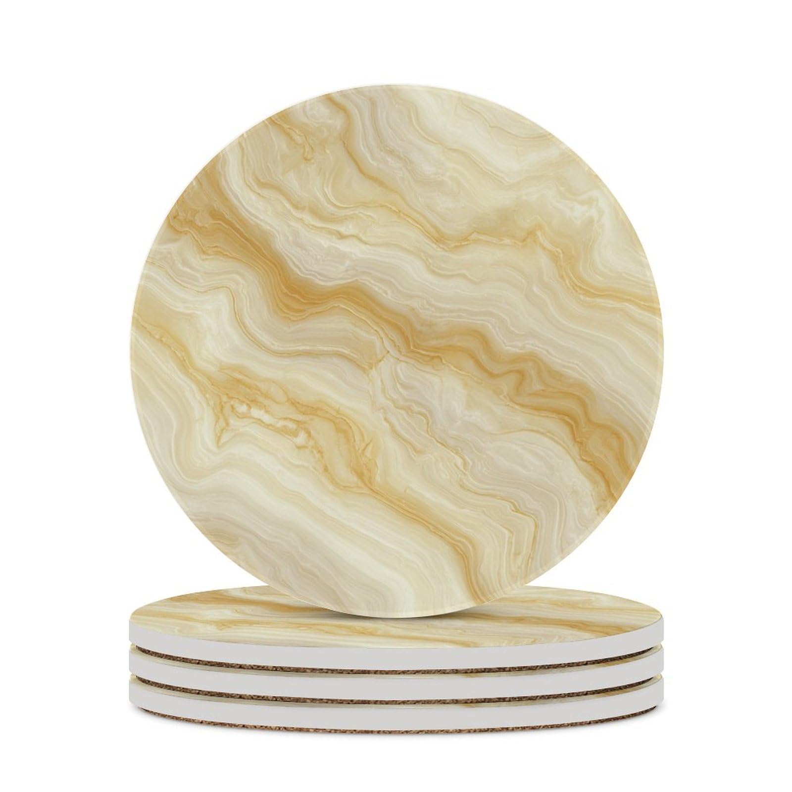 Marble Texture Light Yellow Coasters Set of 4 Absorbent Coasters