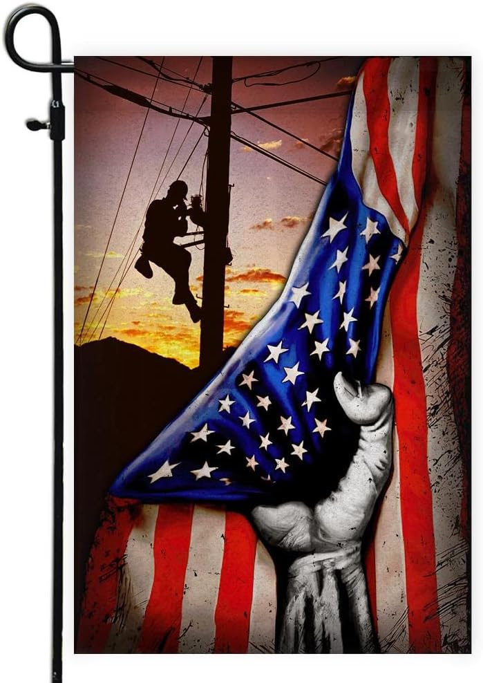 Lineman American US Flag Patriotic (12" x 18") USA Garden Flag Premium Decorative Yard Outdoor Flags