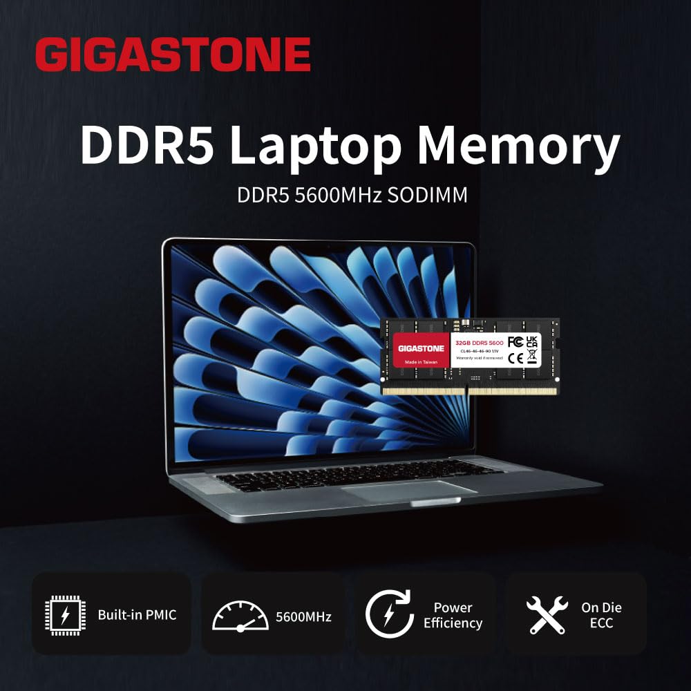 DDR5 RAM Laptop Only】 GIGASTONE 32GB DDR5 4800MHz PC5-38400 CL 40
