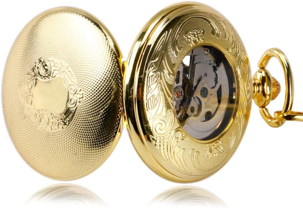 OIFMKC Pocket Watch Luxury Golden Pendant Vintage Automatic Mechanical Pocket Watch Open Face Roman Numerals with Golden Chain for Men Women