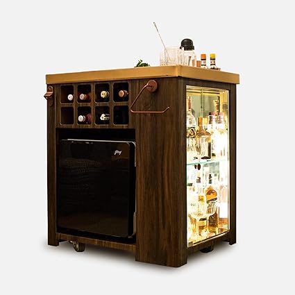 SpeedX Home Bars - Model X Home Texture Bar Cabinet with Built in 30L Thermoelectric Fridge (Easily Movable with Wheels at The Bottom) (Wooden Vinyl - 2)