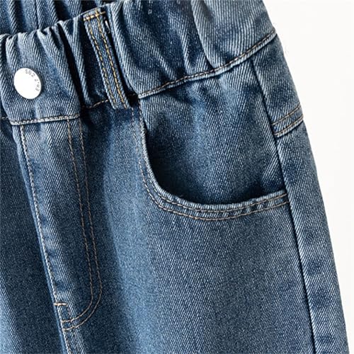 Cute Jeans for Girls Baggy Jeans Elastic Waist Wide Leg Denim Pants Kids Y2K Streetwear Star Print Straight Leg Jeans3
