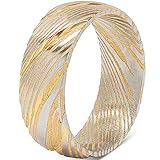 100S JEWELRY Damascus Steel Ring Men Wedding Band Two Tone Gold Silver Dome Comfort Fit Size 8-16 (Damascus, 9.5)