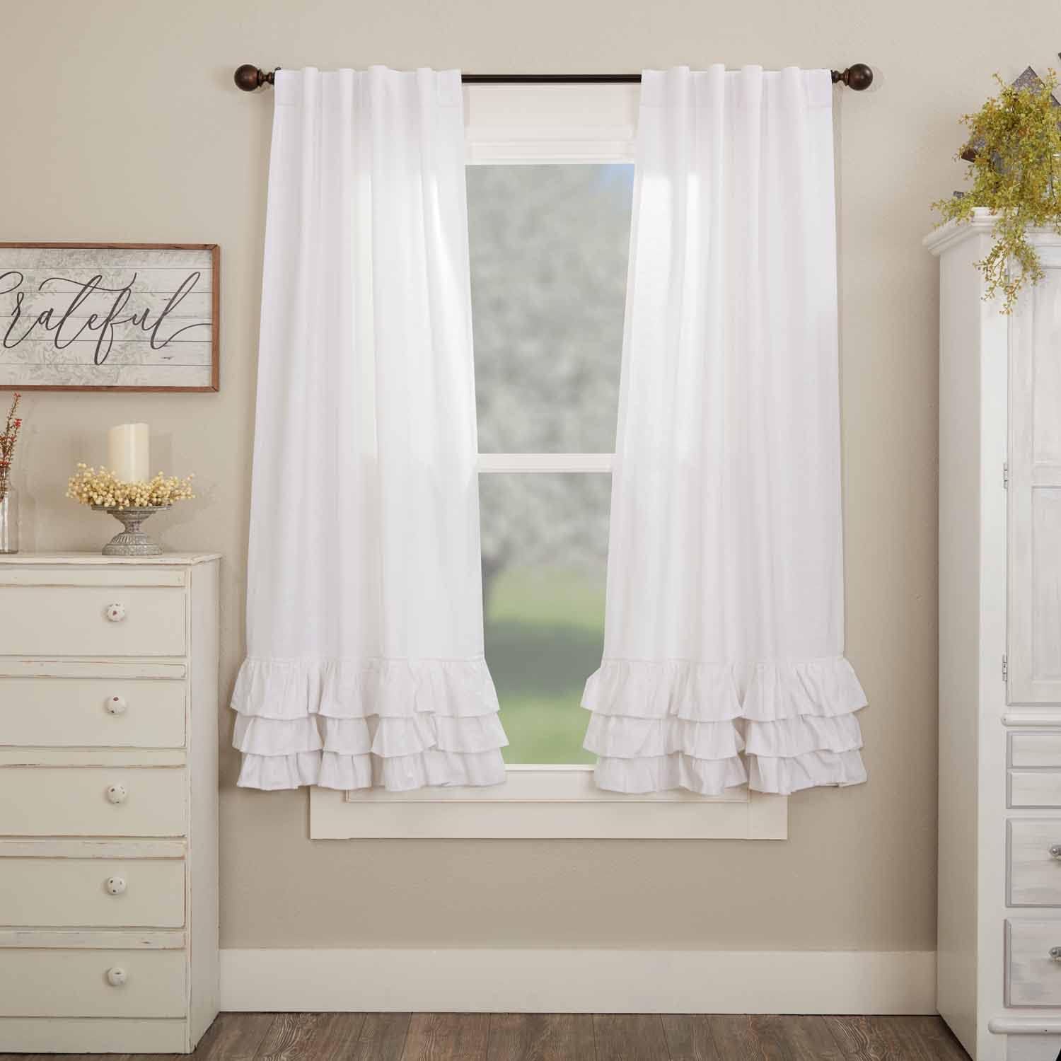 Piper Classics Serenity Ruffled Panel Curtains, Set of 2, 84" L x 40" W, Crisp White w/Ruffles at Bottom, Cottage, Farmhouse, Boho Style