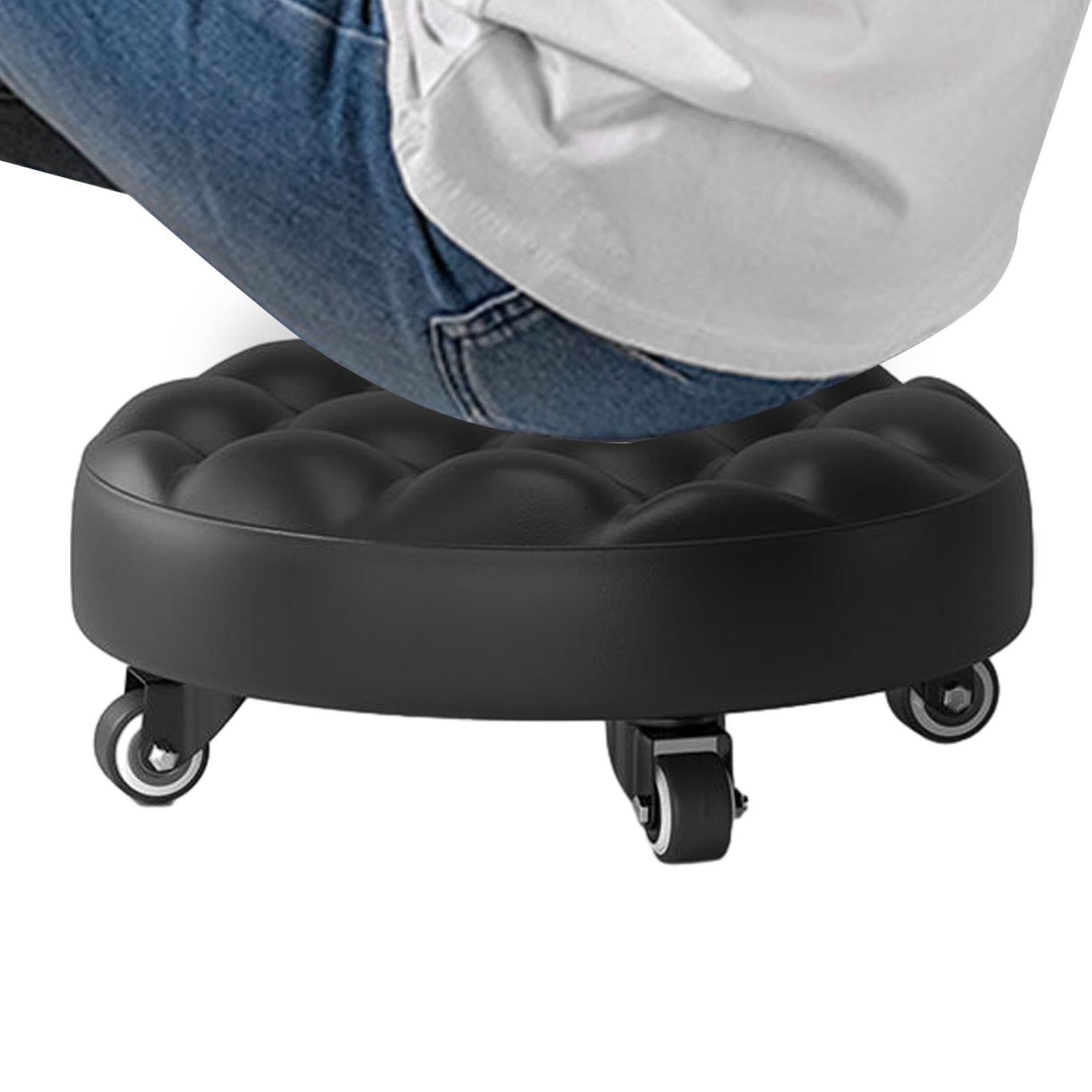 Chaise de sol pour adulte – Tabouret bas à roulettes | Chaise basse avec 4 roues, chaise de sol multifonction, tabouret de magasin pour , 33 x 33 x 13 cm, cuir PU, éponge, caoutchouc, alliage