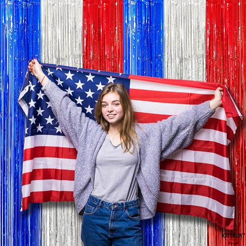Image of KatchOn, XtraLarge Red White and Blue Streamers - 3.2x8 Feet, Pack of 2 | Red, White and Blue Decoration, Foil Fringe Backdrop Curtains, Tinsel Streamers Party Decorations for Patriotic Decorations