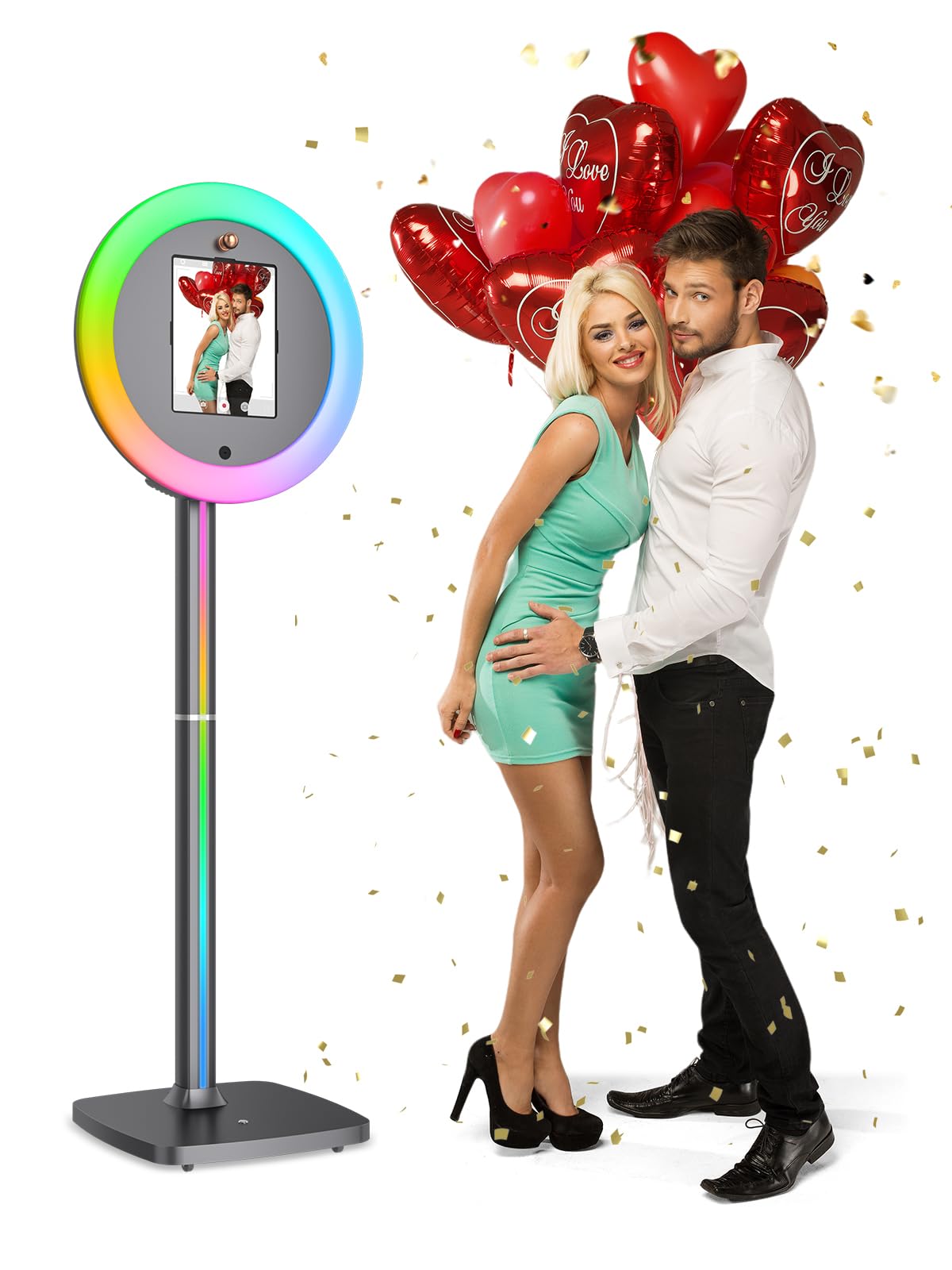 Portable Photo Booth,Photo Booth Machine for Any i Pad,PhotoBooth Stand Shell with Cyratok VIP Member and Remote Control RGB Ring Light Music Sync,