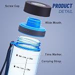 Doseno Reusable Water Bottle, Water Bottle with Time Marker, Plastic Water Bottles to Ensure You Drink Enough Water Daily for Fitness and Outdoor Sports, 28OZ Clear Water Bottles (Blue)