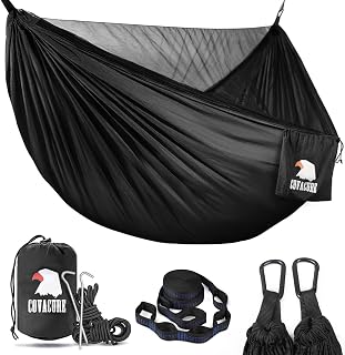 Covacure Double Camping Hammock 772lbs Capacity with Tree Straps & Bug Net - Lightweight 210T Parachute Nylon for Hiking, Backpacking, Backyard