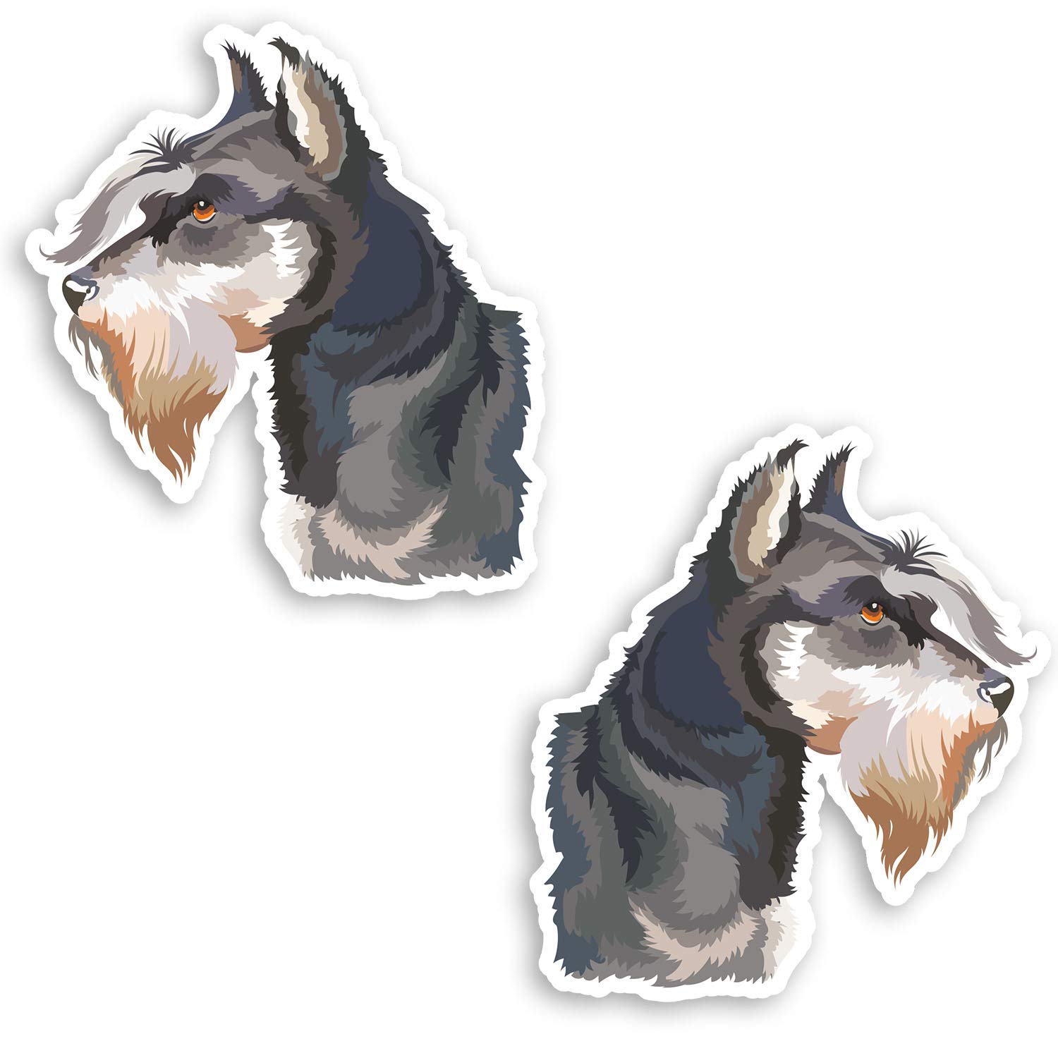 Destination Vinyl Ltd Multi 2 X 10Cm Miniature Schnauzer Dog Vinyl Stickers - Puppy Sticker Laptop #20700 (10Cm Tall)