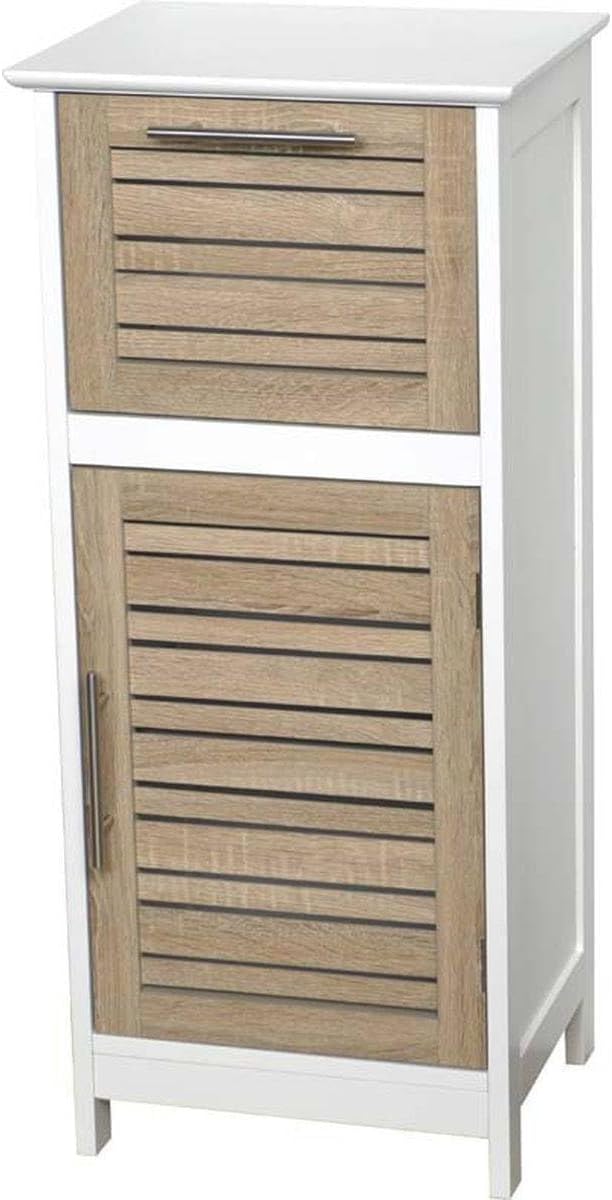 EVIDECO French Home Goods Bathroom Storage Cabinet with Vented Door and Drawer, Compact Freestanding Linen Cabinet for Small Spaces, White and Oak Finish - Stockholm Collection