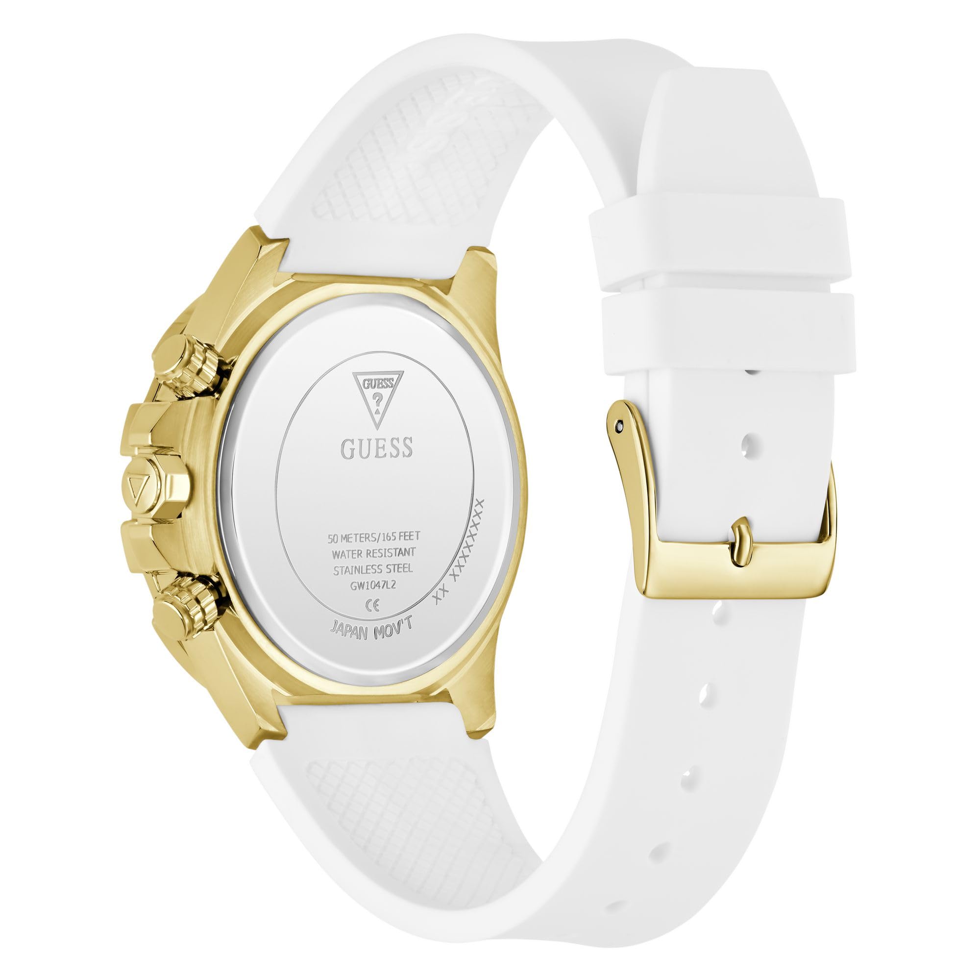 Guess True, Damen Armbanduhr, Quarz Analog, Edelstahl, 39mm, Silikonarmband, Weiß, 5 bar, Zifferblattfarbe: Champagner, Datumsanzeige, GW1047L2