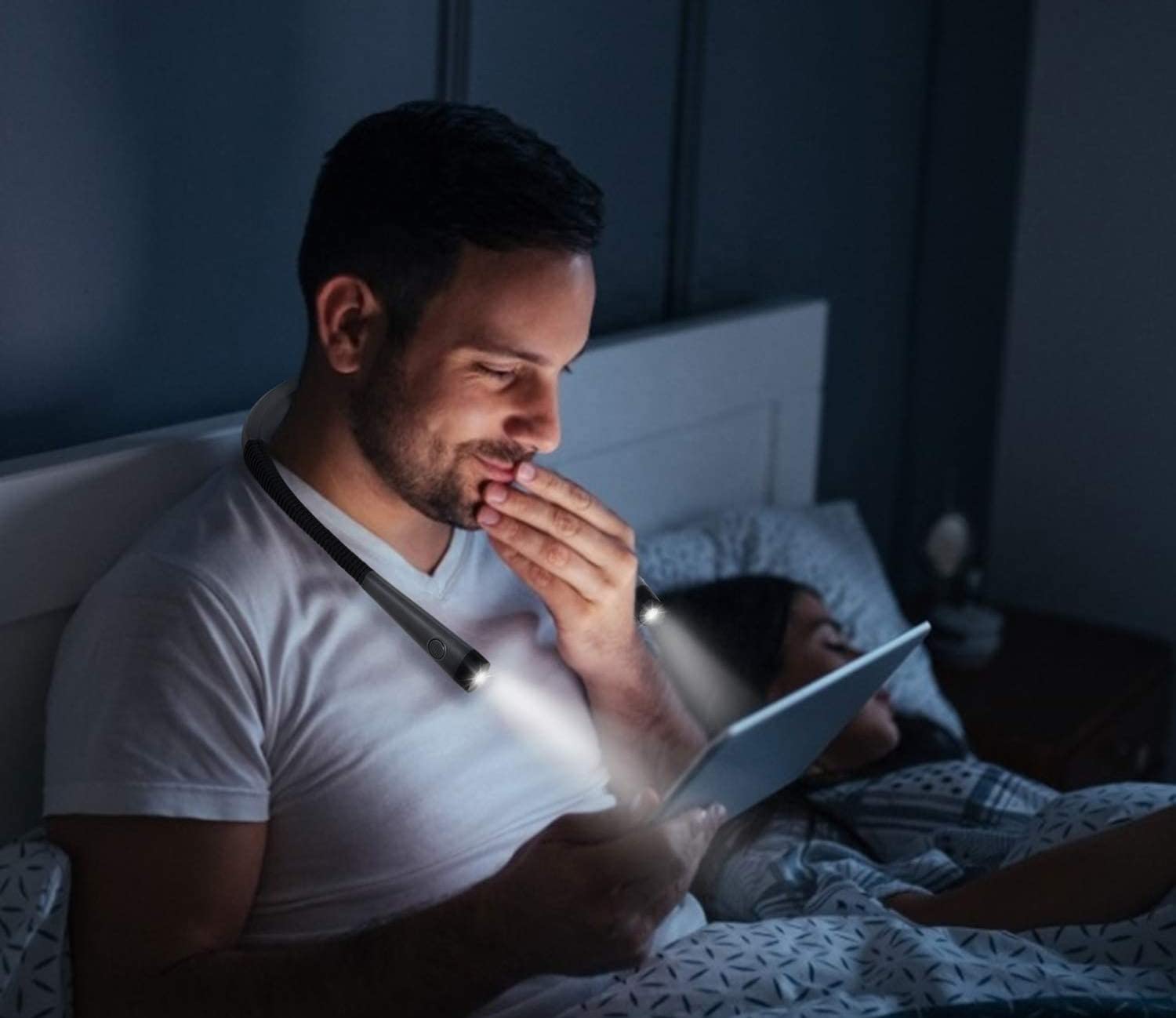 CBEX Book Light for Reading in Bed, 3 Colors,LED Neck Reading Light,6 Brightness Levels, Bendable Arms, Rechargeable, Long Lasting, Perfect for Reading, Knitting, Camping, Repairing