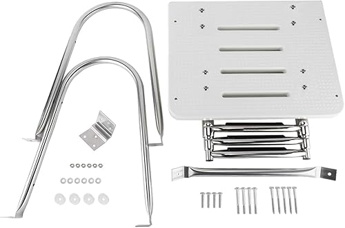 Miniatura 7 de NovelBee Escalera plegable universal de 4 escalones con escalón extra ancho y dos pasamanos, escalera telescópica para barco con accesorios de