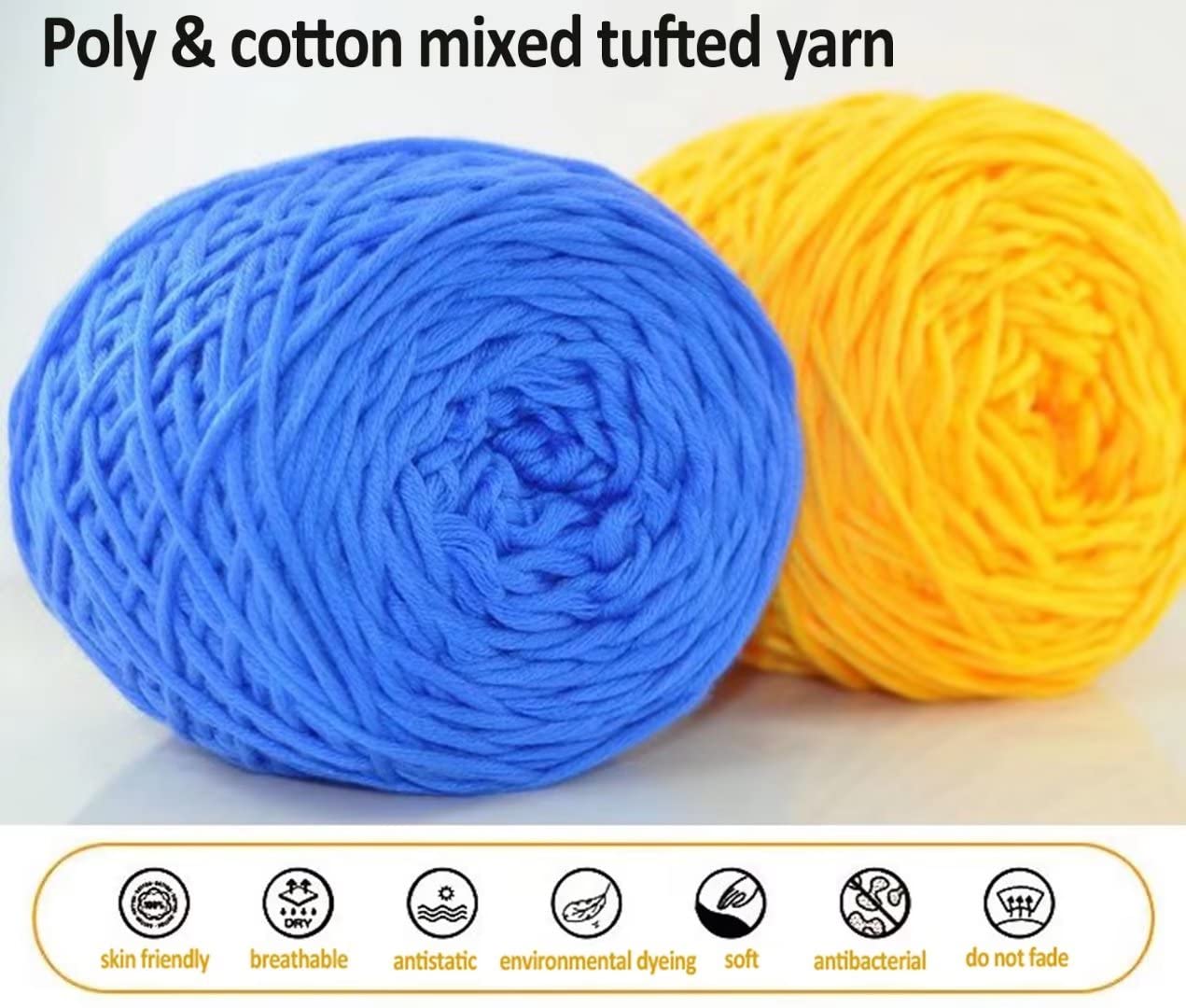 Gomitolo di filato tuftato da 200 g/rotolo, filo da ricamo Poke misto in cotone e poliestere, filato per maglieria a mano all'uncinetto, filato tufting per tappeti a 8 strati (serie blu 10 rotoli)