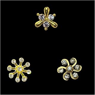 Comet Busters® Stick-On Nose Bindis – No Piercing – Golden Designer Floral Nose Studs – White Crystals – Reusable – Nose P...