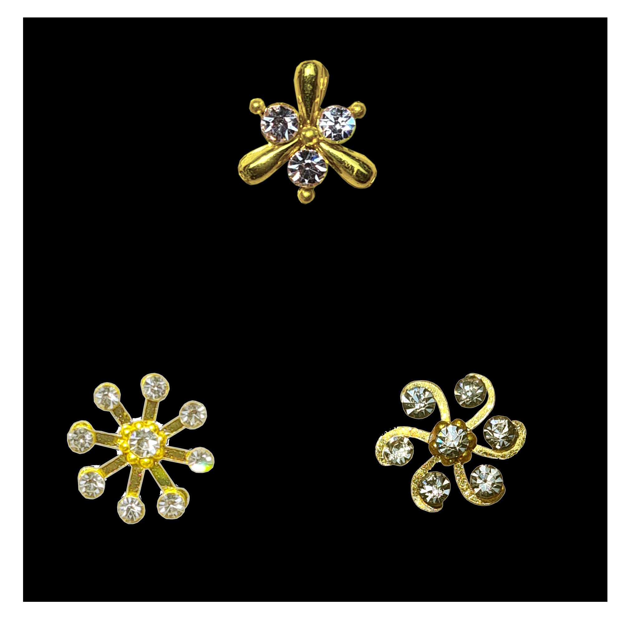 Comet Busters® Stick-On Nose Bindis – No Piercing – Golden Designer Floral Nose Studs – White Crystals – Reusable – Nose Pins for Women & Girls (ONS007)