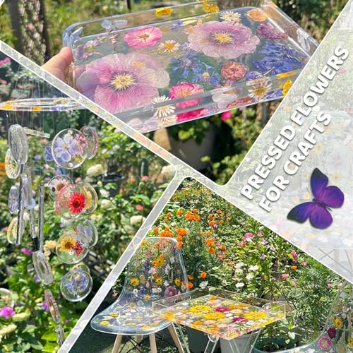 Image of 142Pcs Dried Flowers, Dried Pressed Flowers for Crafts, Natural Dried Pressed Flowers for Resin with DlY Butterfly Stickers&Tweezers for Photo Frames, Scrapbooks, Candles, Jewelry Making, Resin Molds