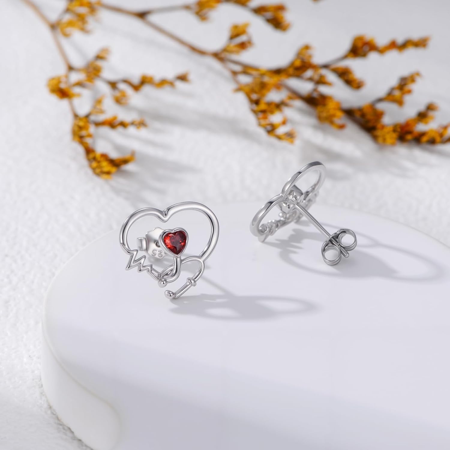 Nurse Earrings for Women 925 Sterling Silver Stethoscope Studs Earrings Heart Studs Graduation Jewelry Gifts for Nurse Doctor Medical Student - Image 3