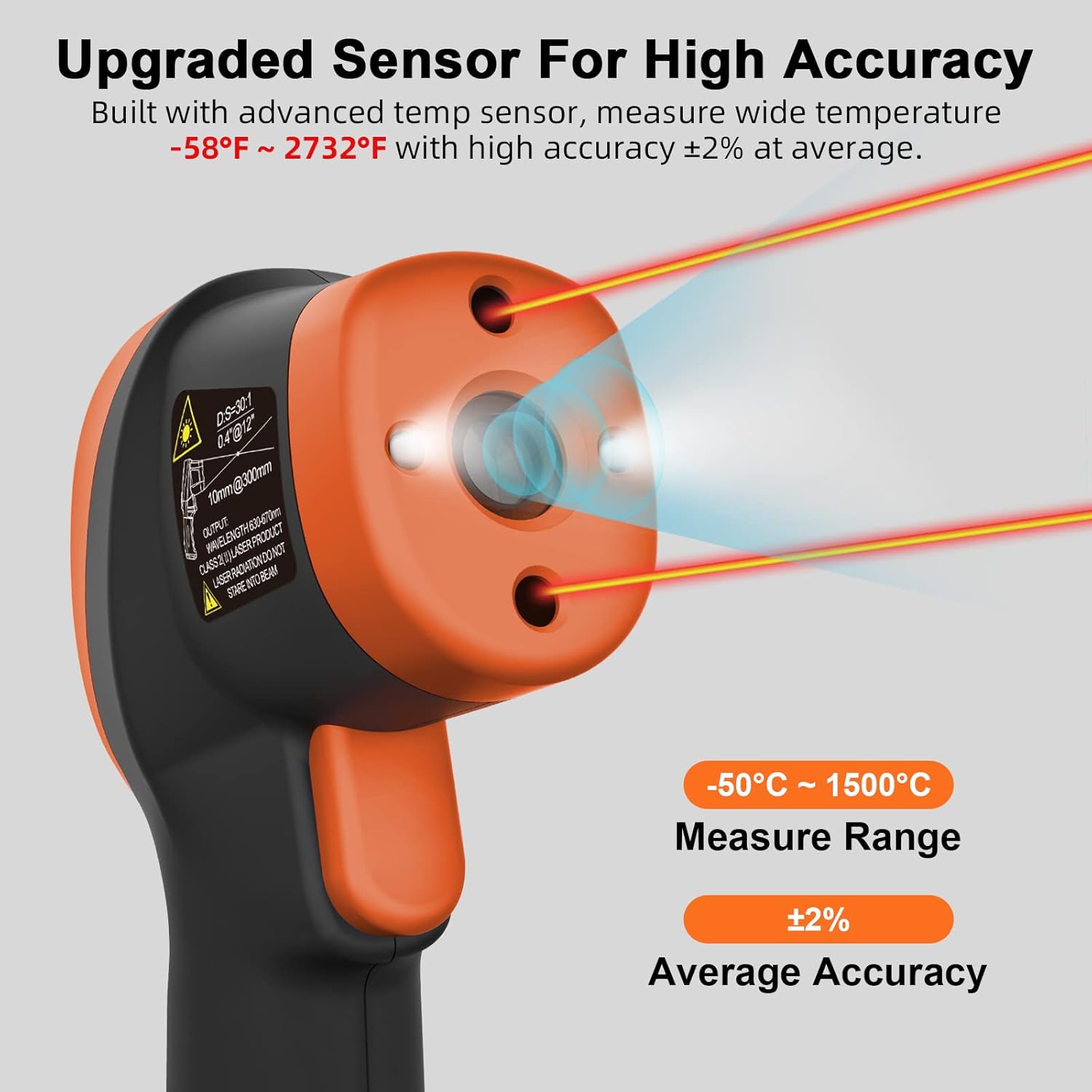Kethvoz Non Contact Infrared Thermometer Gun, Laser Temperature Gun with -58°F to 2732°F (-50°C to 1500°C) Range, High Accuracy for Industrial, HVAC, Cooking, Pizza Oven, BBQ & Home Use