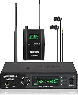 Phenyx Pro UHF Stereo Wireless in Ear Audio Monitor System, Selectable Frequency 500MHz Band, Rack Mountable, 160 ft. Operation, Ideal for Stage, Studio, Exhibit, Lecture, Speech (PTM-10)