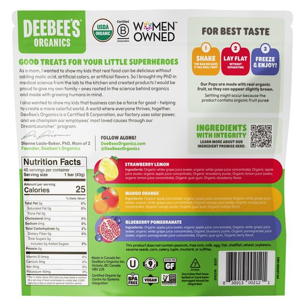 Organics Superfruit Freezies, Organic Freezer Pops, No Added Sugar, Non-GMO, Vegan Frozen Treats, 1.35 fl oz Tubes, 40 Count (1 Pack)