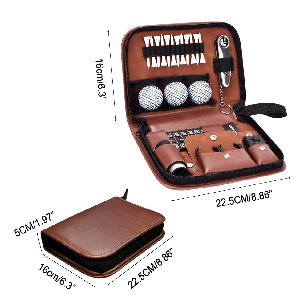 MiOYOOW Kit di Attrezzi da Golf, Borsa in PU per Golf con Gadget Durevoli e Impermeabile, Accessori da Golf Multifunzionale e Portatili per Uomini e Donne