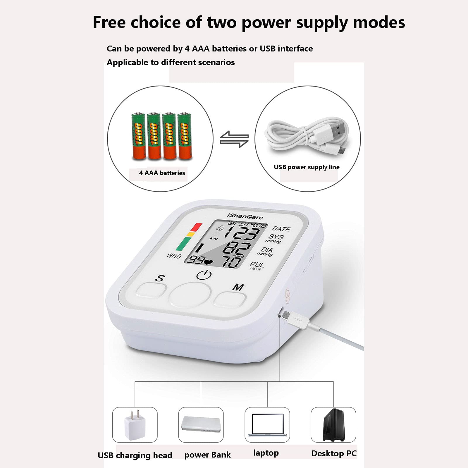 Monitor de presión arterial Brazo superior, monitor de BP digital preciso con manguito grande para uso en el hogar, diagnóstico irregular del latido del corazón, medidor de monitoreo de tasa de pulso