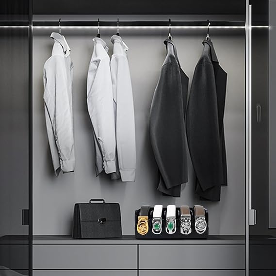 GTI Belt Organizer, 5 Compartments Belt Organizer for Closet and Drawer, Bamboo Display Case for Tie and Belt, Belt Storage Organizer for Men Women (Black)