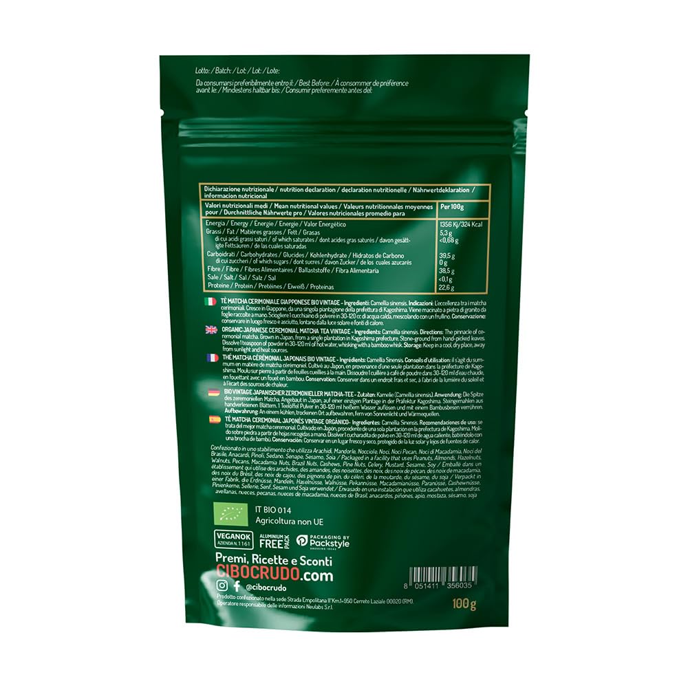 The Matcha Cerimoniale Giapponese e Bio - 100g. Te Verde Matcha in Polvere Biologico per Cerimonia del Tè Matcha Latte o Frullati. Organic Matcha Green Tea Powder.