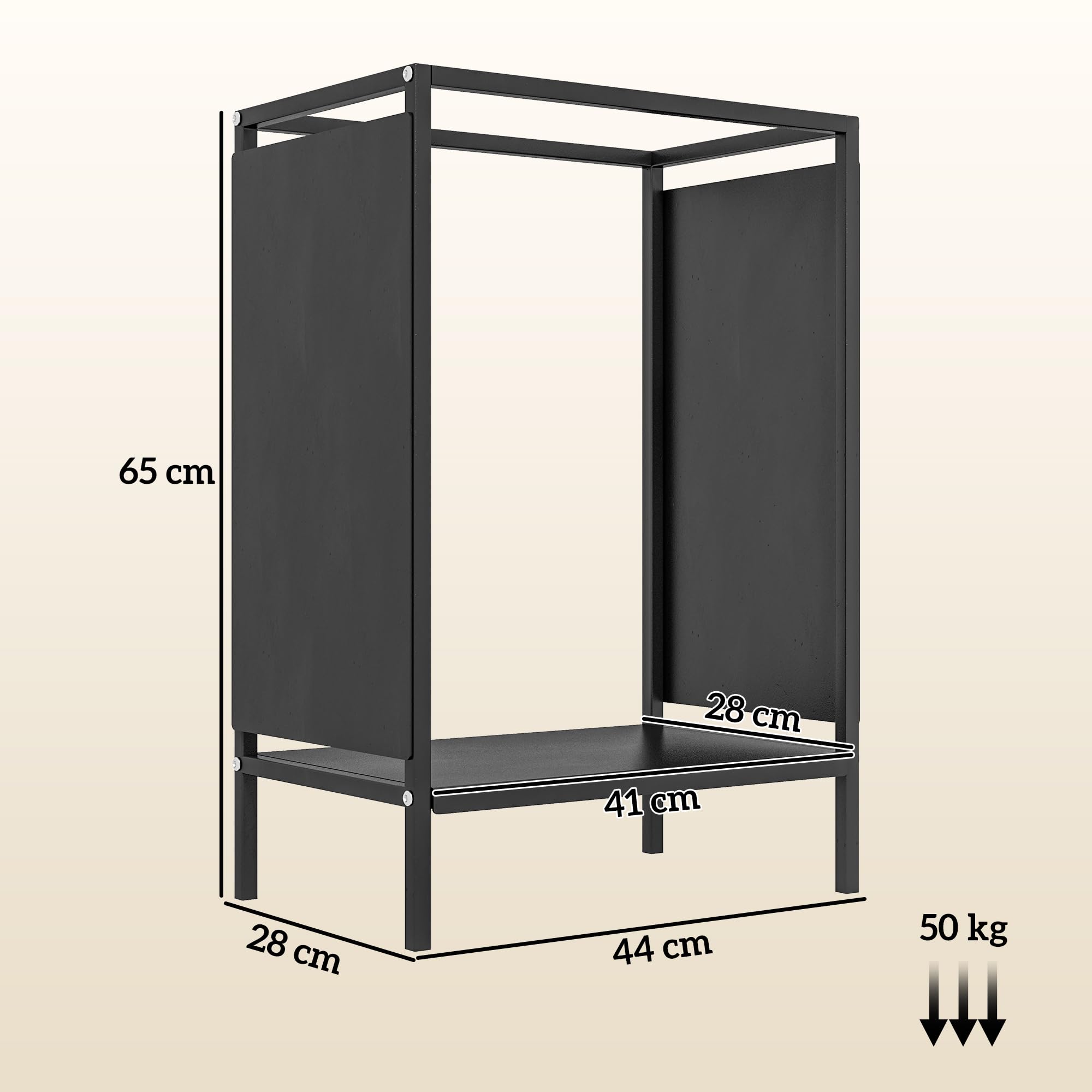 Outsunny Range bûche interieur porte bûche de cheminée support de bois de chauffage pour intérieur extérieur, rack de stockage en acier, 44 x 28 x 65 cm, noir