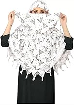OSDUE Cotton Long Scarf Cum Mask for Girls & Women | Big Triangle White Print | Breathable, Lightweight, Universal Fit for Sun & Pollution Protection