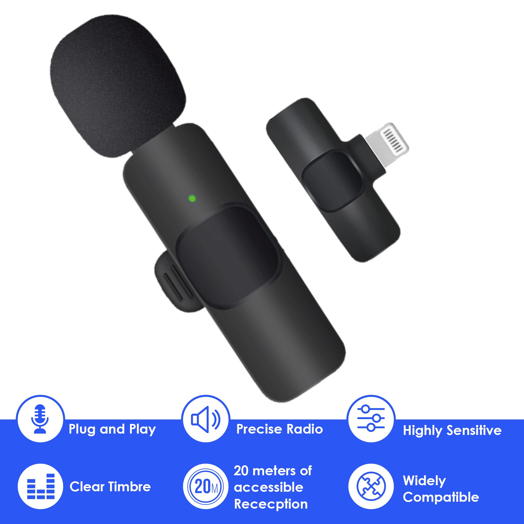 Micrófono inalámbrico Lavalier para iPhone, iPad, laptop, entrevista, transmisiones en vivo, grabación de video, podcast, Vlog, YouTube, Instagram, TikTok (2 micrófonos incluidos)