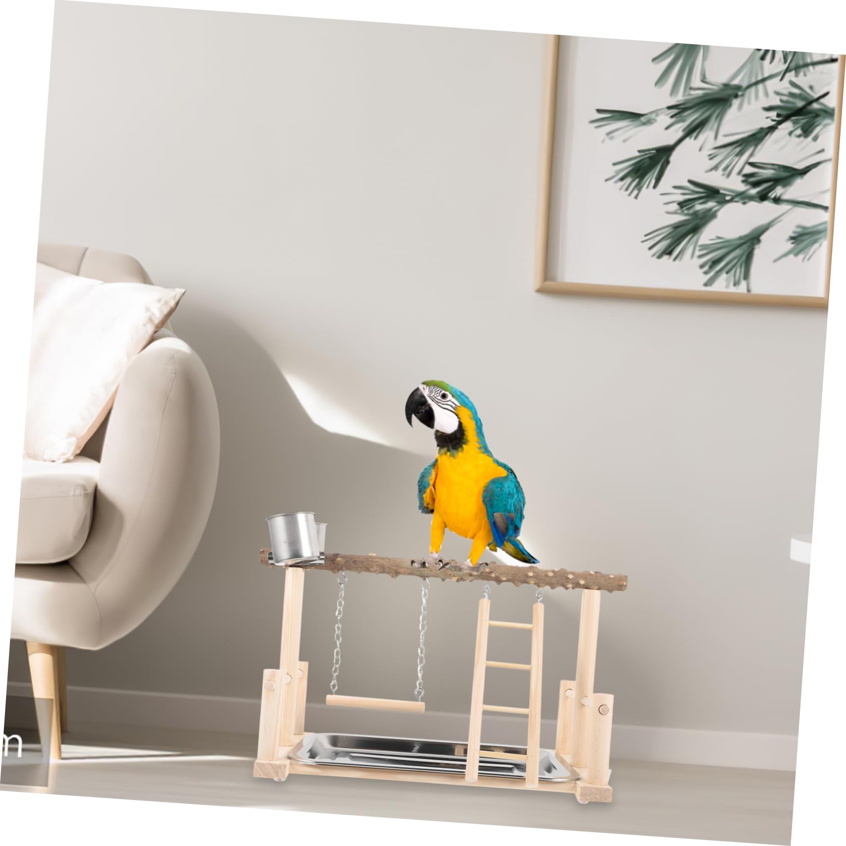 Naturholz Vogelsitzstange Mit Futternapf Für Papageien Vogelkäfigständer Holz Papageienständer Vogel Spielplatz Vogelzubehör Vogelkäfigaccessoire
