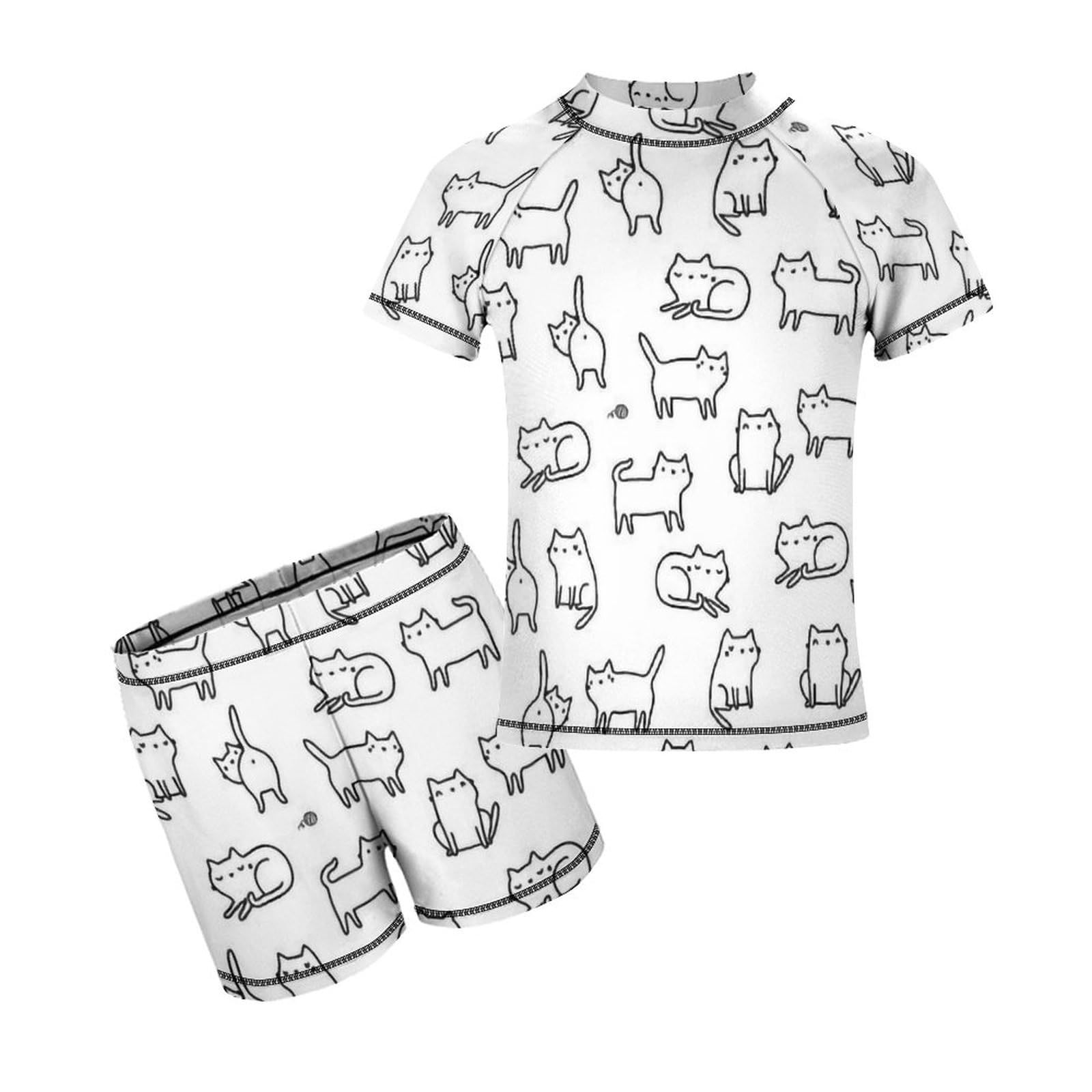 Amazon.co.jp: 水着 キッズ 2点セット 猫柄 ネコ 子供水着 上下セット 
