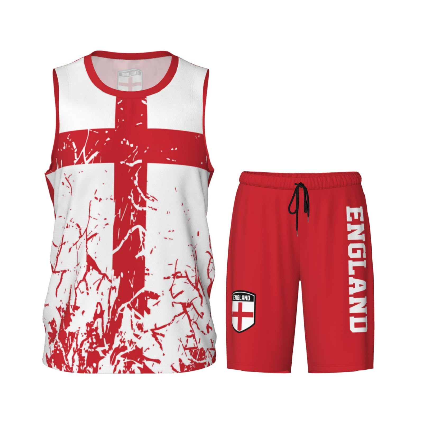 England Flag Grain (2) Basketball Jersey Uniform Suit for Men Adults Training Athletic Set